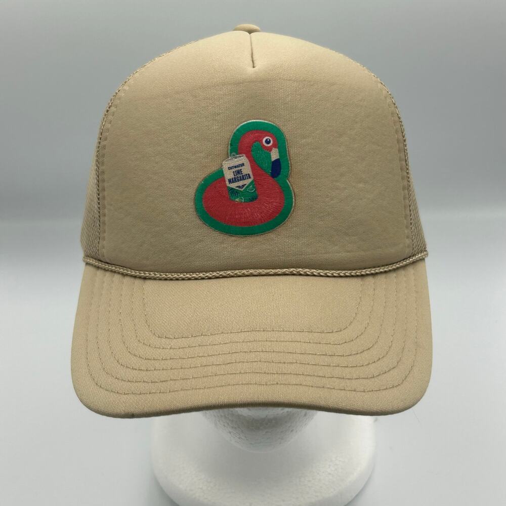 Unisex Tan Cutwater Trucker Hat Flamingo Margarita Lime Patch, Adjustable